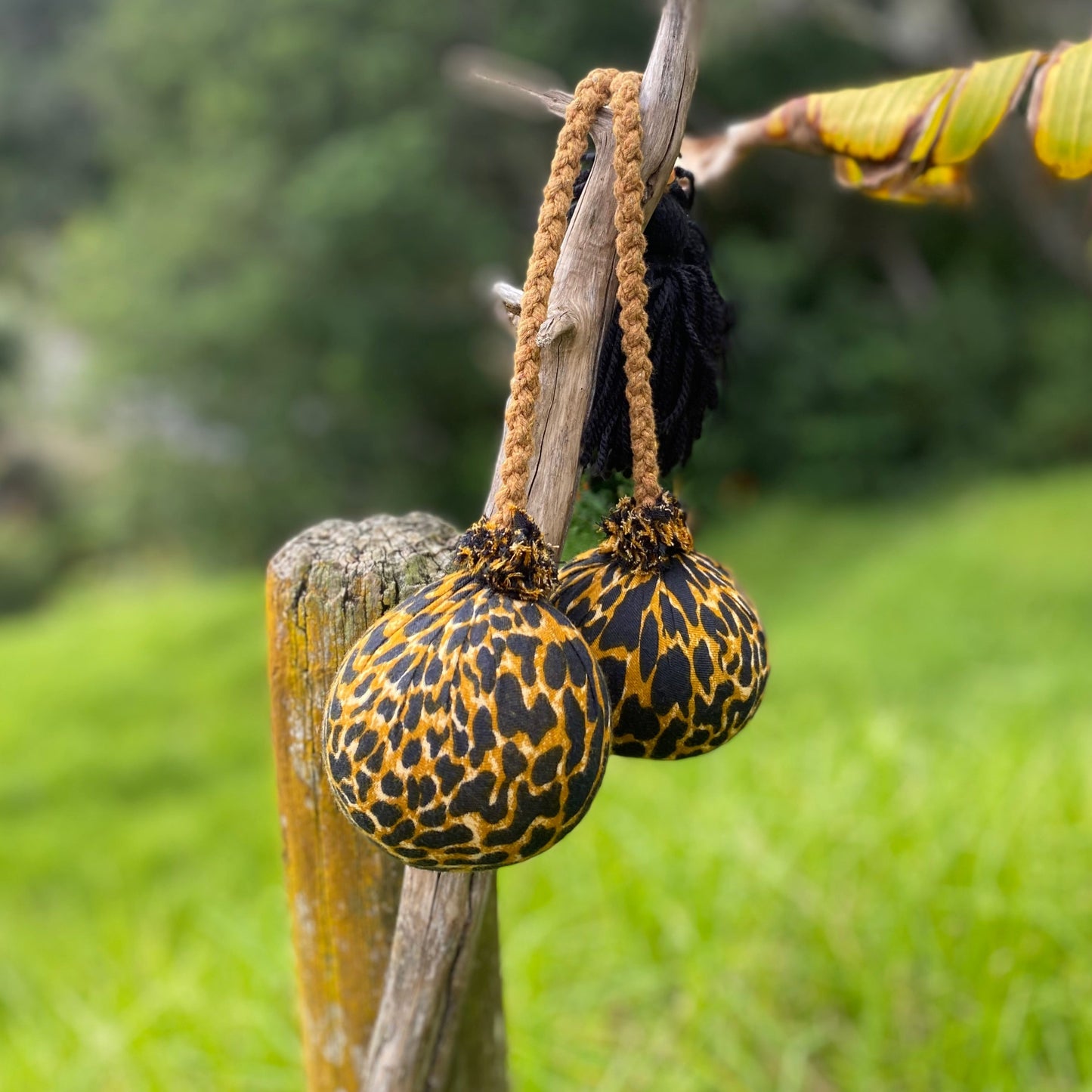 Animal Print Poi with Light Brown Braided Cord