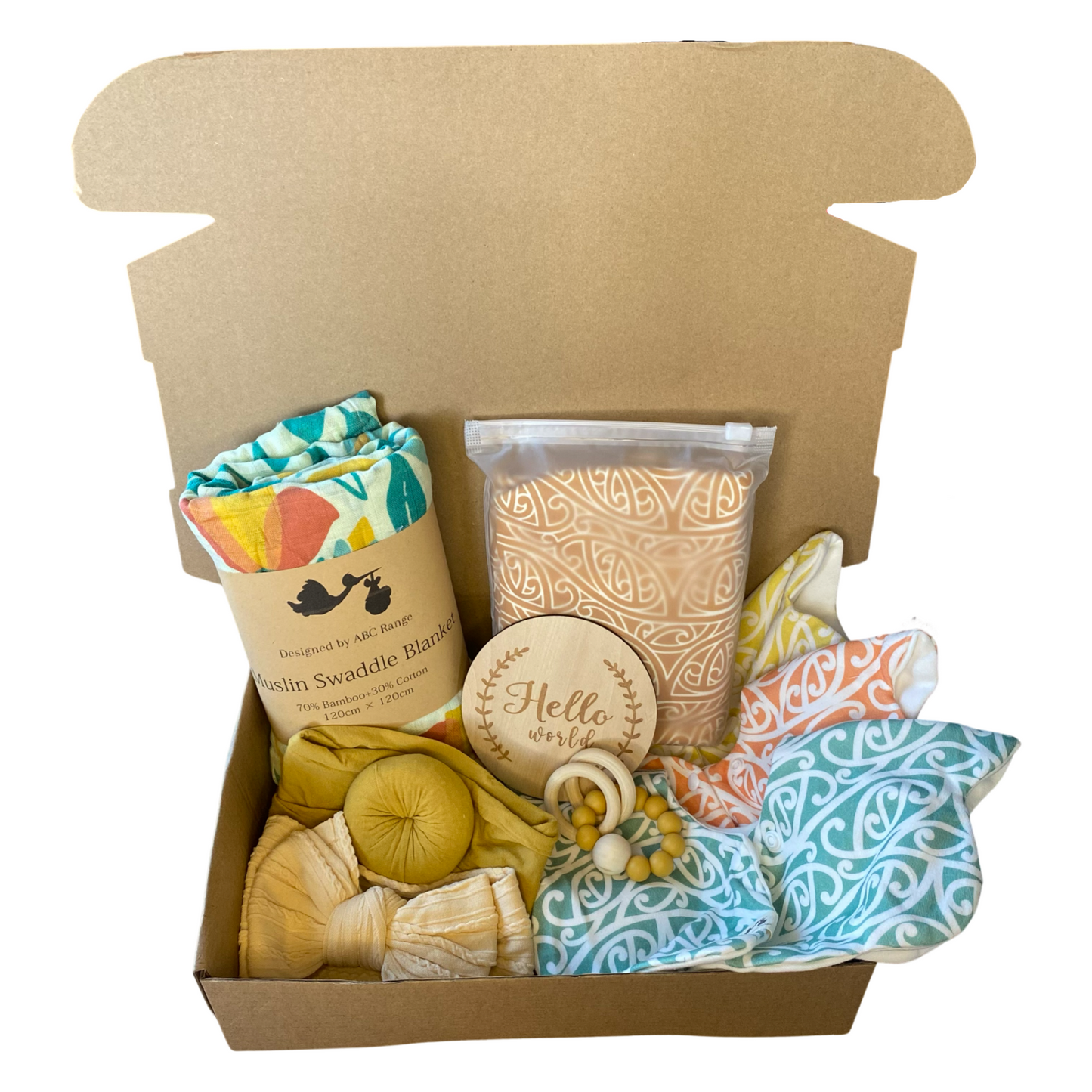 Girls' green & orange themed baby gift pack